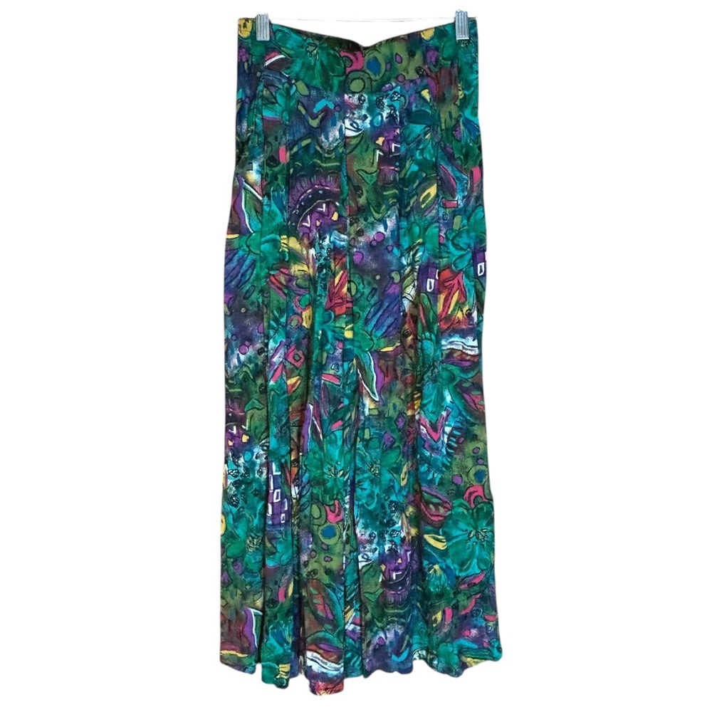 Carole Little Wide Leg Palazzo Pants Floral 4 Rayon Travel Vintage 90s Resort